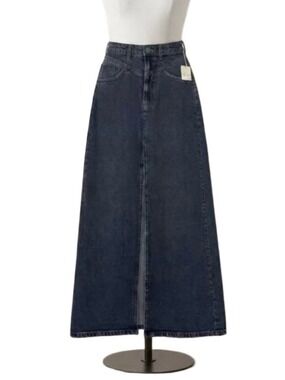 We The Free Free People The Rambler Denim Maxi Skirt High Slit Dark Blue Size 2